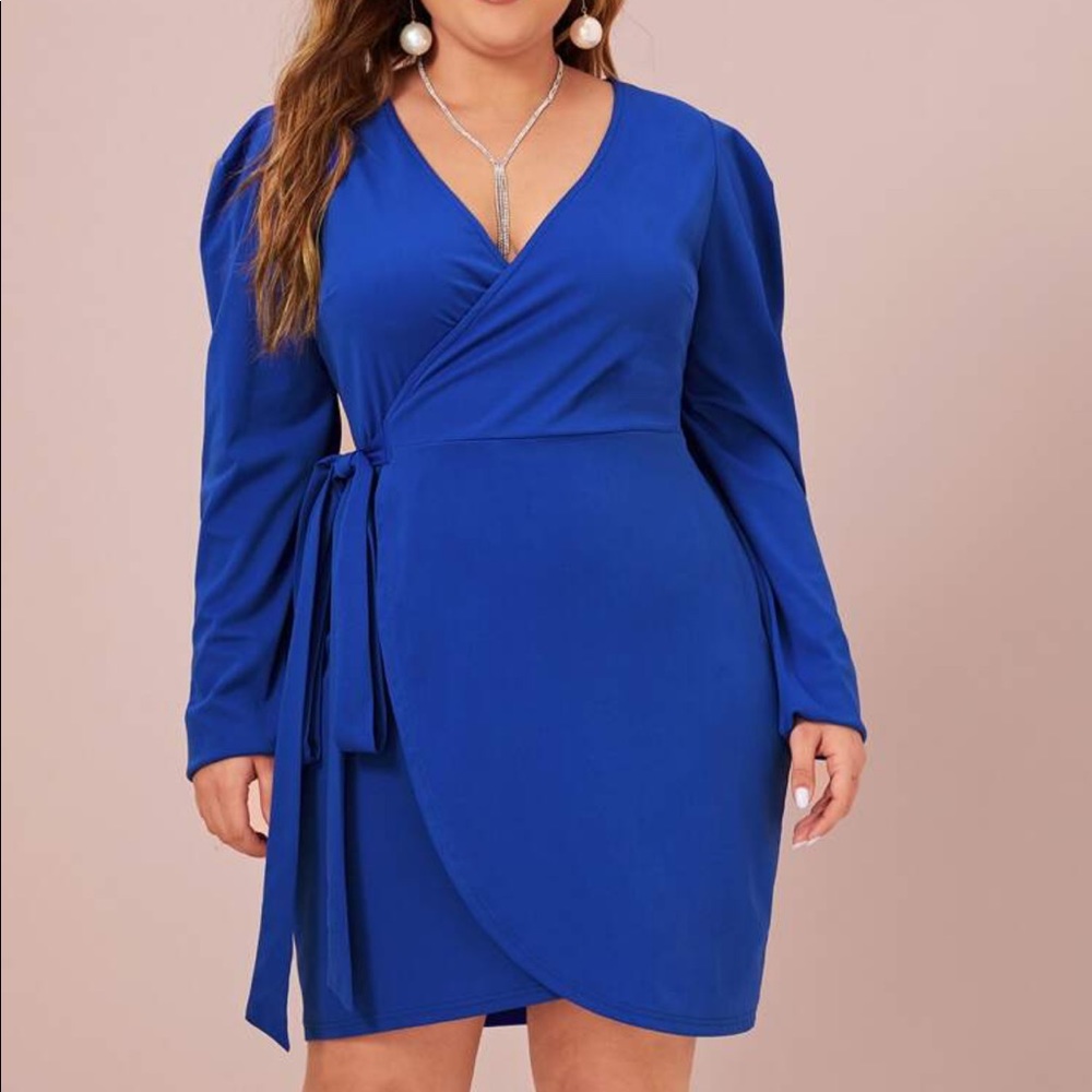 NWOT SHEIN Curved Hem Waist Belted Wrap Dress 1XL